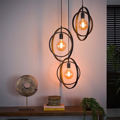 Industriële hanglamp Ozon 3-lichts getrapt charcoal