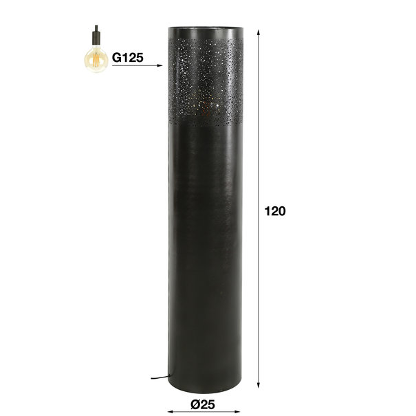 BelaLuz Industriële vloerlamp Pisa 120 cm zwart nikkel