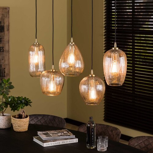 Hanglamp Clasi 5-lichts goud met diamant glas