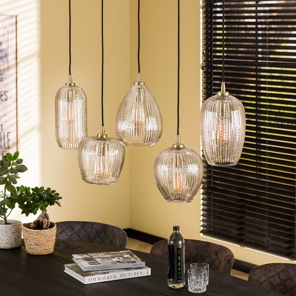 BelaLuz Design Moderne hanglamp Clasi 5-lichts goud met diamant glas