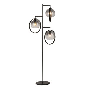 Freelight Moderne Design vloerlamp Aureol 3-lichts zwart met smoke glas