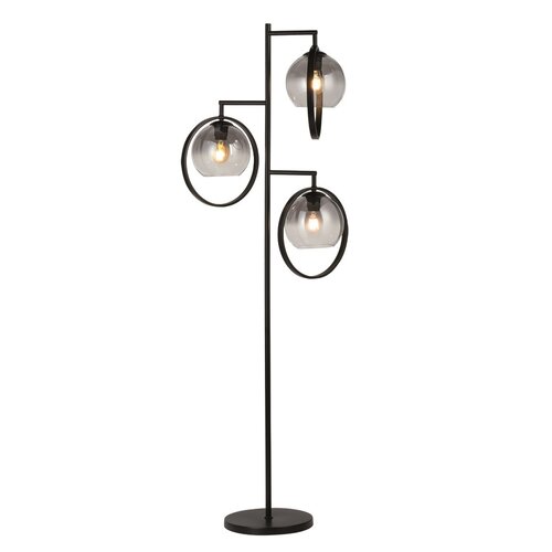 Moderne Design vloerlamp Aureol 3-lichts zwart met smoke glas