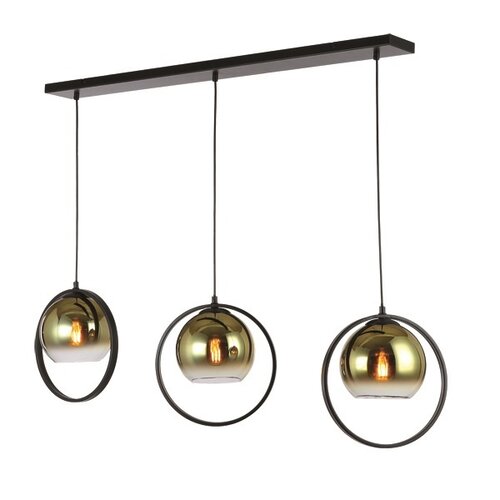 Moderne hotel chique hanglamp Aureol 3-lichts zwart met goud glas