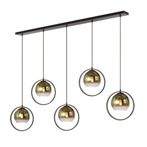 Freelight Moderne hotel chique hanglamp Aureol 5-lichts zwart met goud glas