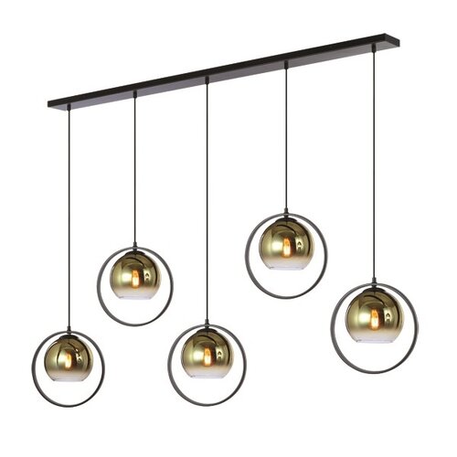 Moderne hotel chique hanglamp Aureol 5-lichts zwart met goud glas