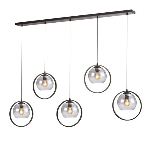 Moderne  hanglamp Aureol 5-lichts zwart met smoke glas