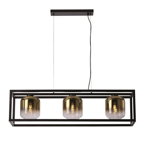 Moderne Industriële hanglamp Dentro 3-lichts zwart met goud glas