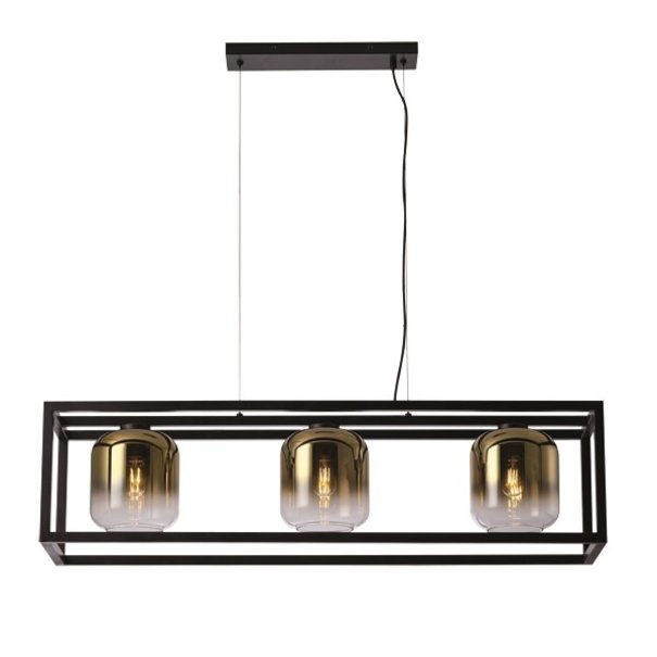 Freelight Moderne Industriële hanglamp Dentro 3-lichts zwart met goud glas