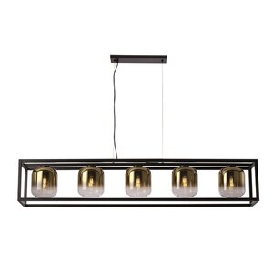 Freelight Moderne Industriële hanglamp Dentro 5-lichts zwart met goud glas