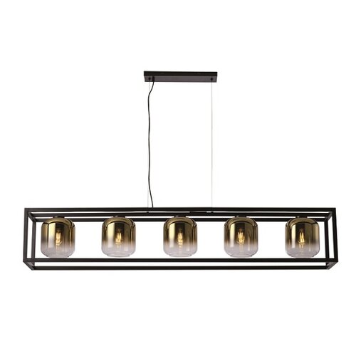 Moderne Industriële hanglamp Dentro 5-lichts zwart met goud glas