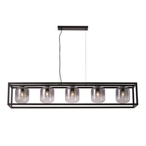 Freelight Moderne Industriële hanglamp Dentro 5-lichts zwart met smoke glas