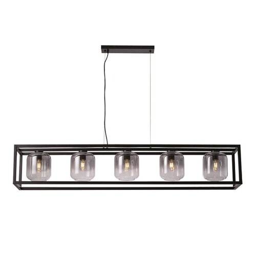 Moderne Industriële hanglamp Dentro 5-lichts zwart met smoke glas