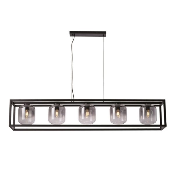 Freelight Moderne Industriële hanglamp Dentro 5-lichts zwart met smoke glas