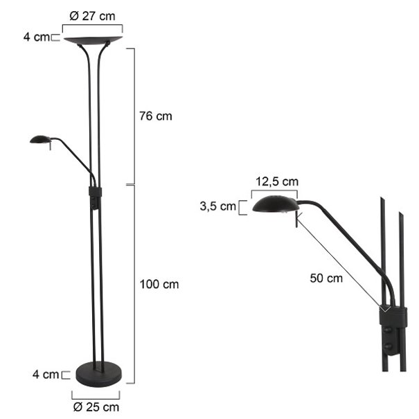 Mexlite Moderne - Vloerlamp - Leeslamp - Zwart - LED - Biron