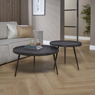Salontafel Magma set van 2 rond metallic grijs