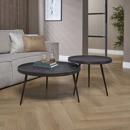 Stoere salontafel Magma 2 set rond metallic grijs