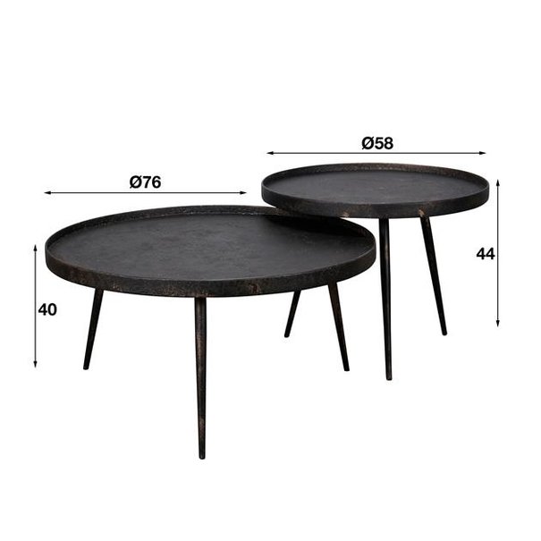BelaLuz Stoere salontafel Magma 2 set rond metallic grijs
