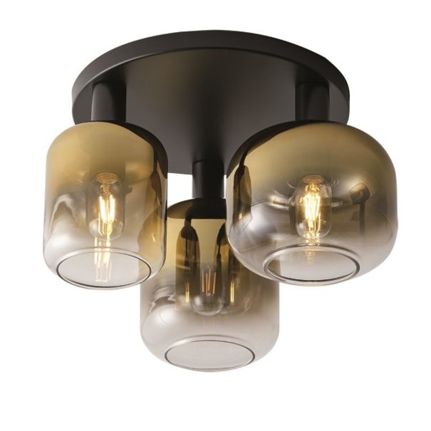 Freelight Moderne Design plafondlamp Vario 3-lichts zwart met goud glas