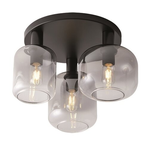 Moderne Design plafondlamp Vario 3-lichts zwart met smoke glas