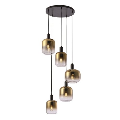 Moderne Design hanglamp Vario 5-lichts zwart met goud glas