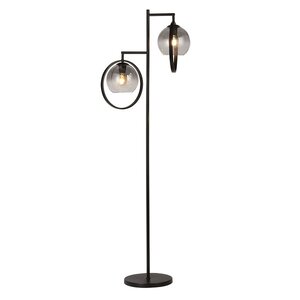 Freelight Moderne  vloerlamp Aureol 2-lichts zwart met smoke glas