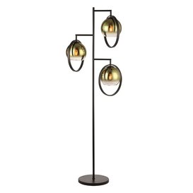 Vloerlamp Aureol 3-lichts zwart goud glas