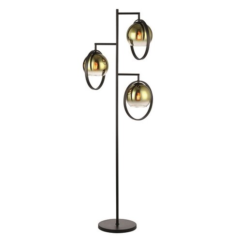 Moderne hotel chique vloerlamp Aureol 3-lichts zwart met goud glas