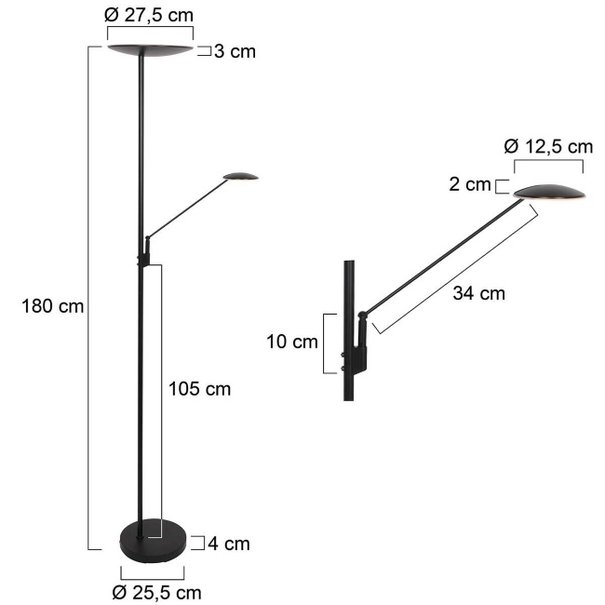 Steinhauer Moderne - Vloerlamp - Uplight - Zwart - LED - Daphne