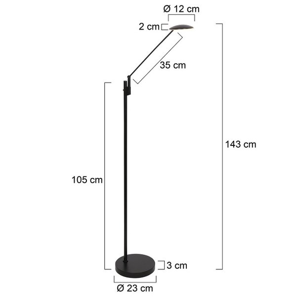 Steinhauer Moderne - Vloerlamp - Leeslamp - Zwart - Daphne