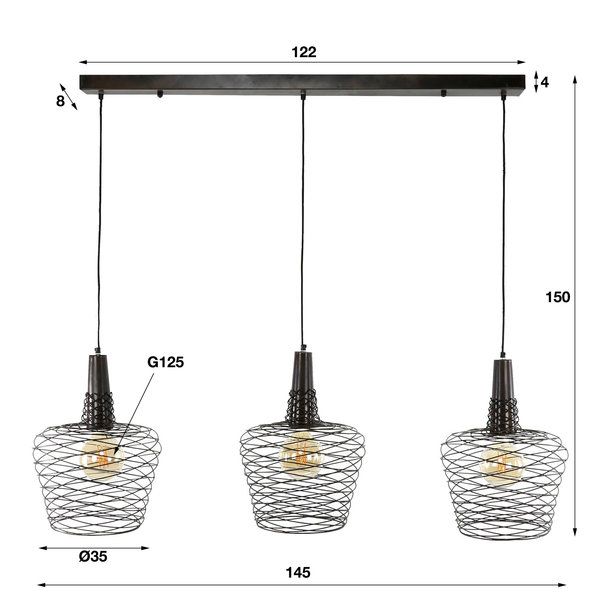 BelaLuz Industriele - Stoere - Hanglamp - 3 Lichts - Antiek Koper - Taylor