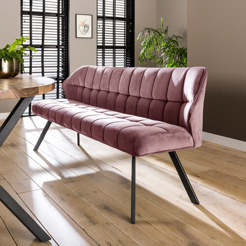 Moderne eetkamerbank Turn 180 cm roze velvet velour