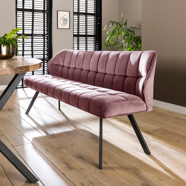 BelaLuz Moderne eetkamerbank Turn 180 cm roze velvet velour