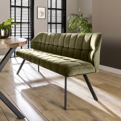Moderne eetkamerbank Turn 180 cm groen velvet velour