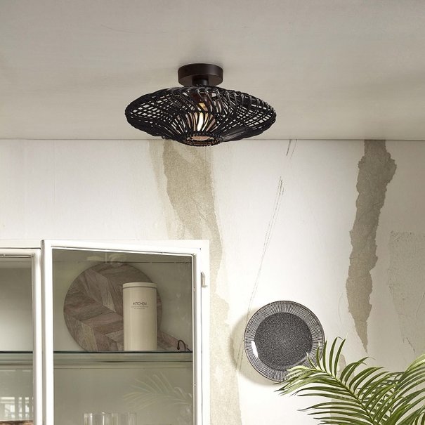 GOOD & MOJO Landelijke Stoere plafondlamp Zanzibar Ø40 cm zwart
