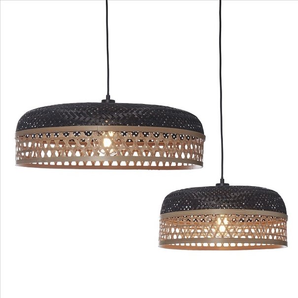 GOOD & MOJO Landelijke Ibiza Stijl hanglamp Ubud 2-lichts zwart naturel