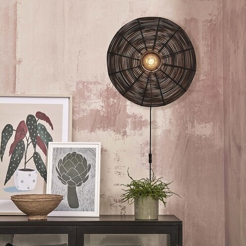 Landelijke Stoere wandlamp Tanami Ø55 cm zwart