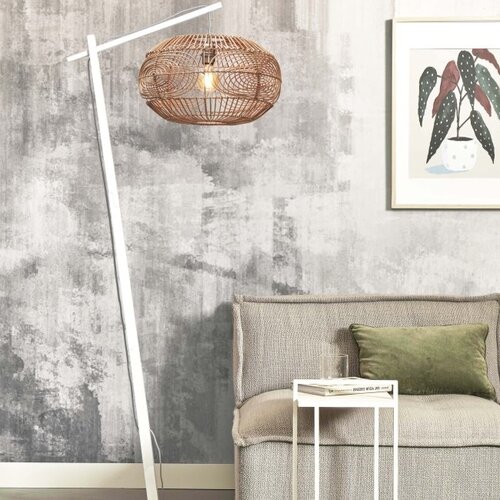 Landelijk Stoere vloerlamp Madeira bamboe wit