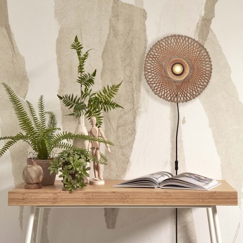 Landelijke Stoere wandlamp Kalimantan Ø30 cm naturel