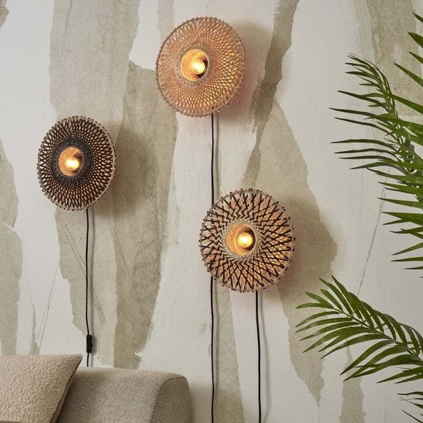 GOOD & MOJO Landelijke Stoere wandlamp Kalimantan Ø30 cm naturel