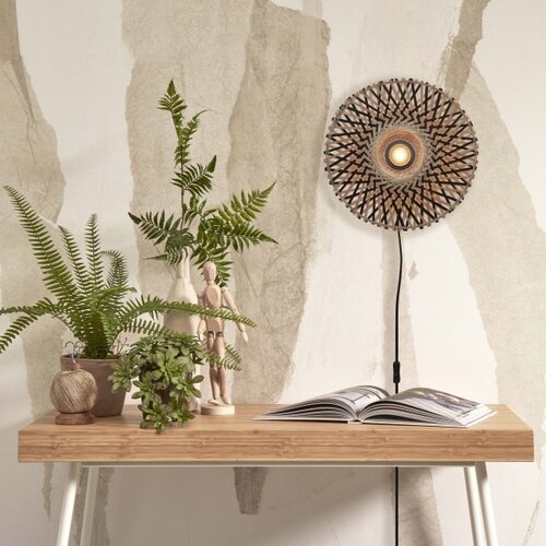 Landelijke Stoere wandlamp Kalimantan Ø30 cm zwart naturel