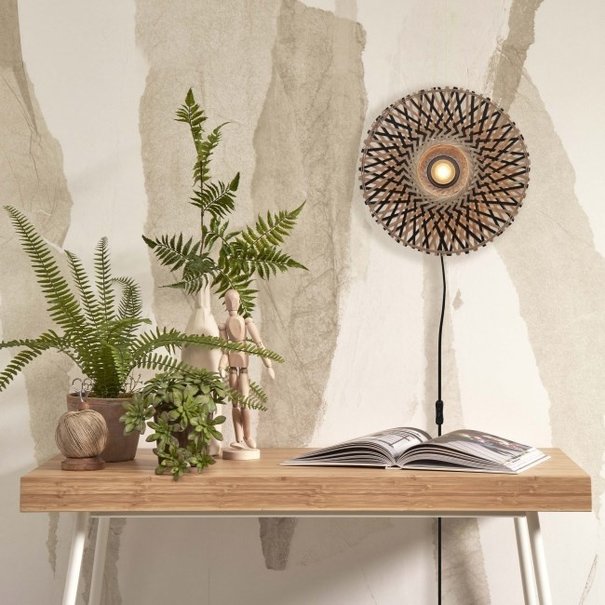 GOOD & MOJO Landelijke Stoere wandlamp Kalimantan Ø30 cm zwart naturel