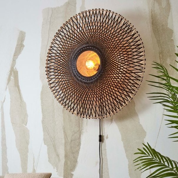 GOOD & MOJO Landelijke Stoere wandlamp Kalimantan Ø87 cm zwart naturel