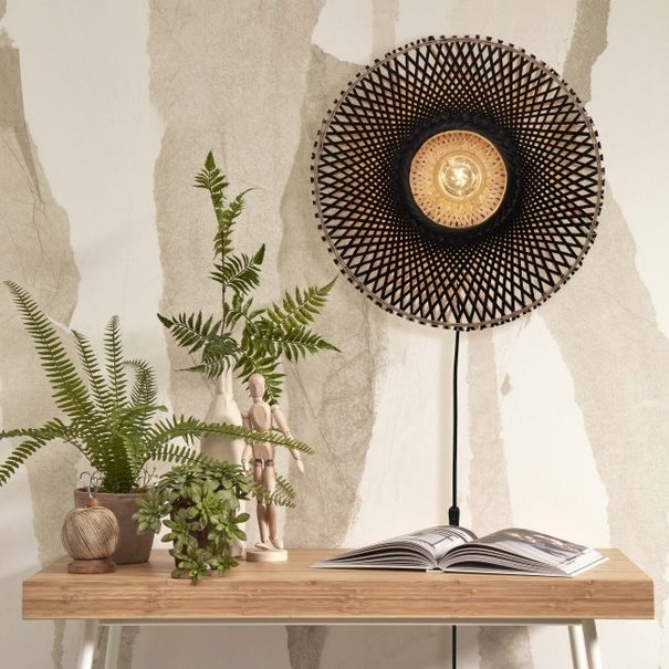 GOOD & MOJO Landelijke Stoere wandlamp Kalimantan Ø60 cm zwart naturel