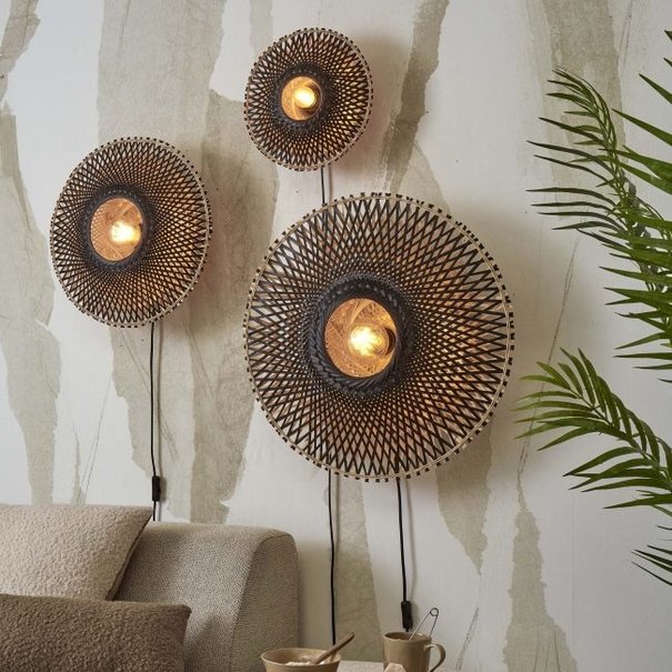 GOOD & MOJO Landelijke Stoere wandlamp Kalimantan Ø60 cm zwart naturel