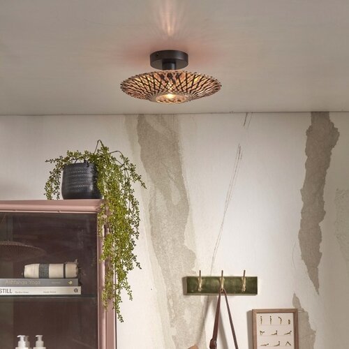 Landelijke Stoere plafondlamp Kalimantan Ø30 cm zwart naturel