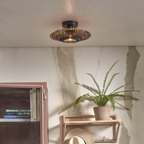 Landelijke Stoere plafondlamp Kalimantan Ø30 cm zwart