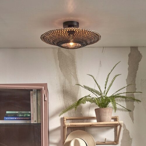 Landelijke Stoere plafondlamp Kalimantan Ø44 cm zwart naturel