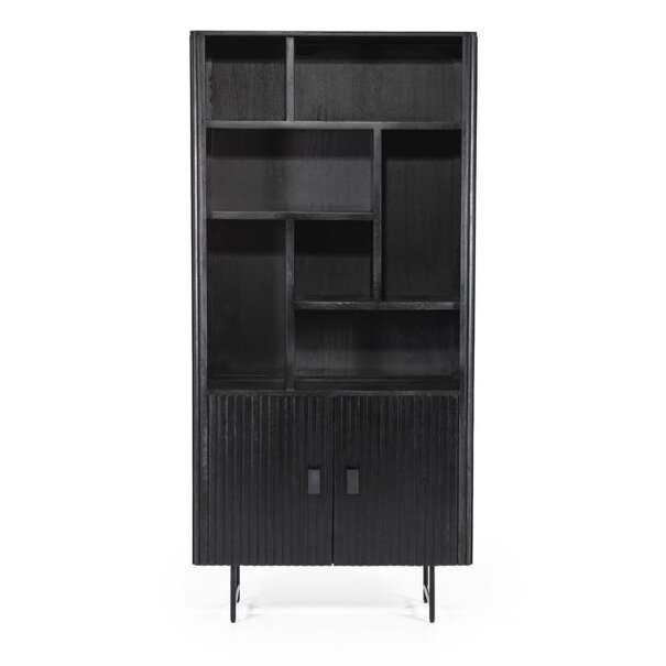 Eleonora Moderne Landelijke boekenkast Remi 200 cm zwart mangohout
