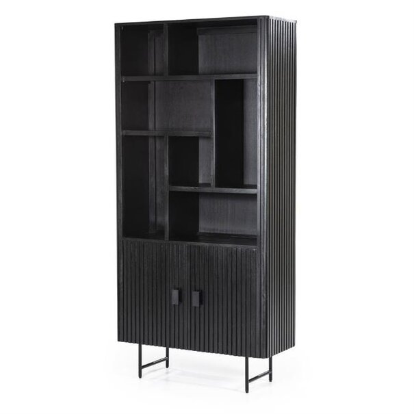 Eleonora Moderne Landelijke boekenkast Remi 200 cm zwart mangohout