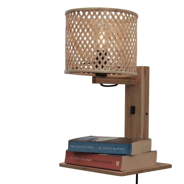 GOOD & MOJO Landelijke Retro wandlamp Java 1-lichts naturel met boekenplank